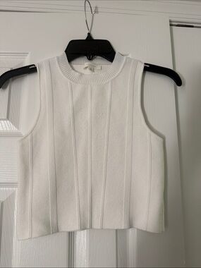 All Row Sleeveless White Ribbed Knit Tank Top-cropped